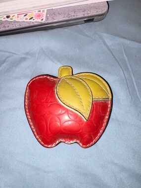 Red Apple Leather Coach Paperweight with Green Leaf Accent